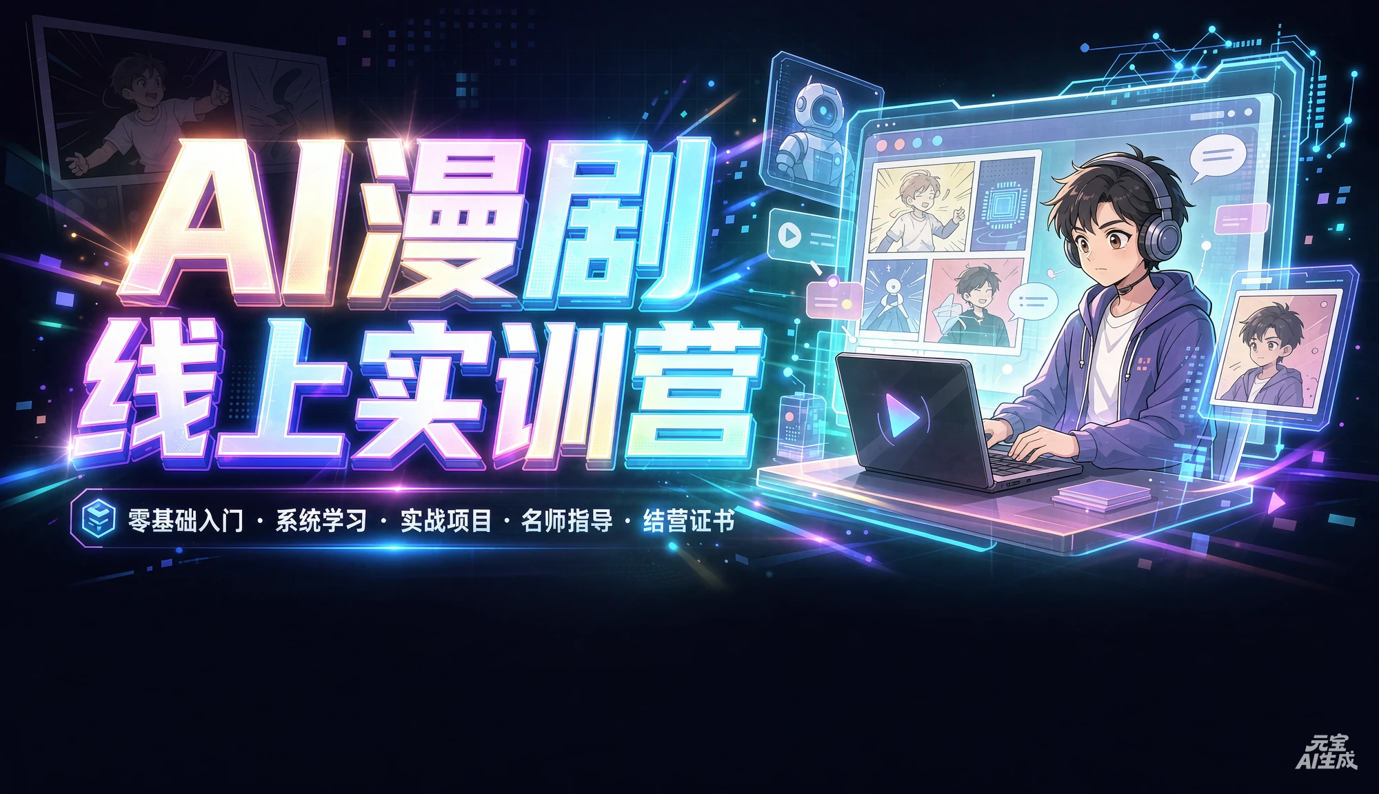 【精】AI漫剧线上实训营，零基础入门、系统学习、实战项目、名师指导、结营证书