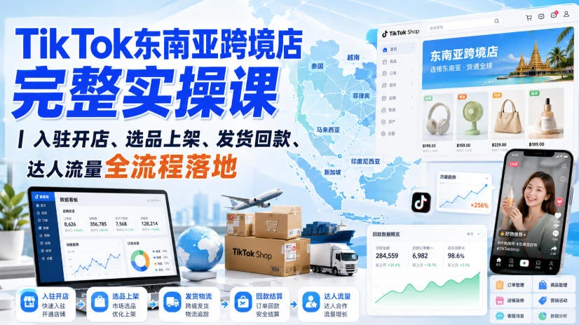 【精】悦层跨境·TikTok东南亚开店全流程实操课｜入驻开店、选品上架、发货回款、达人流量全流程落地