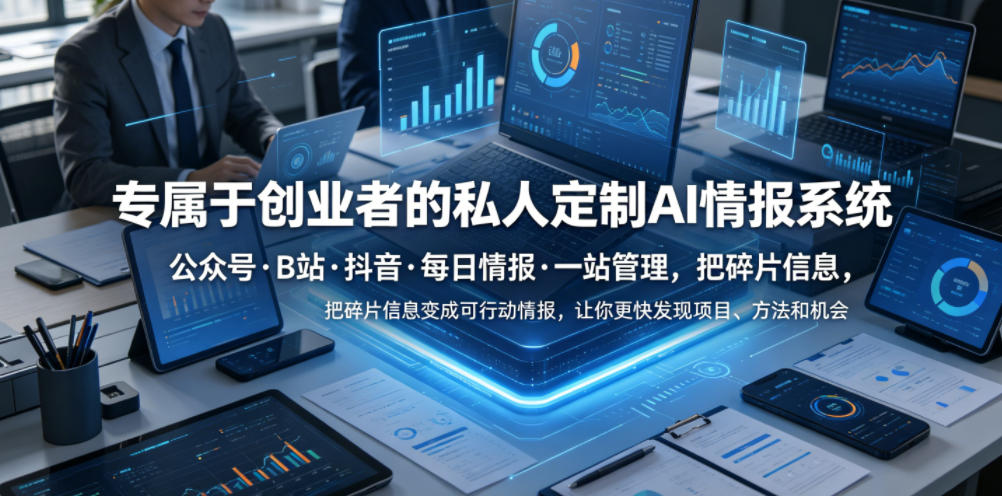 【精】专属于创业者的私人定制AI情报系统，公众号·B站·抖音·每日情报·一站管理，把碎片信息变成可行动情报，让你更快发现项目、方法和机会