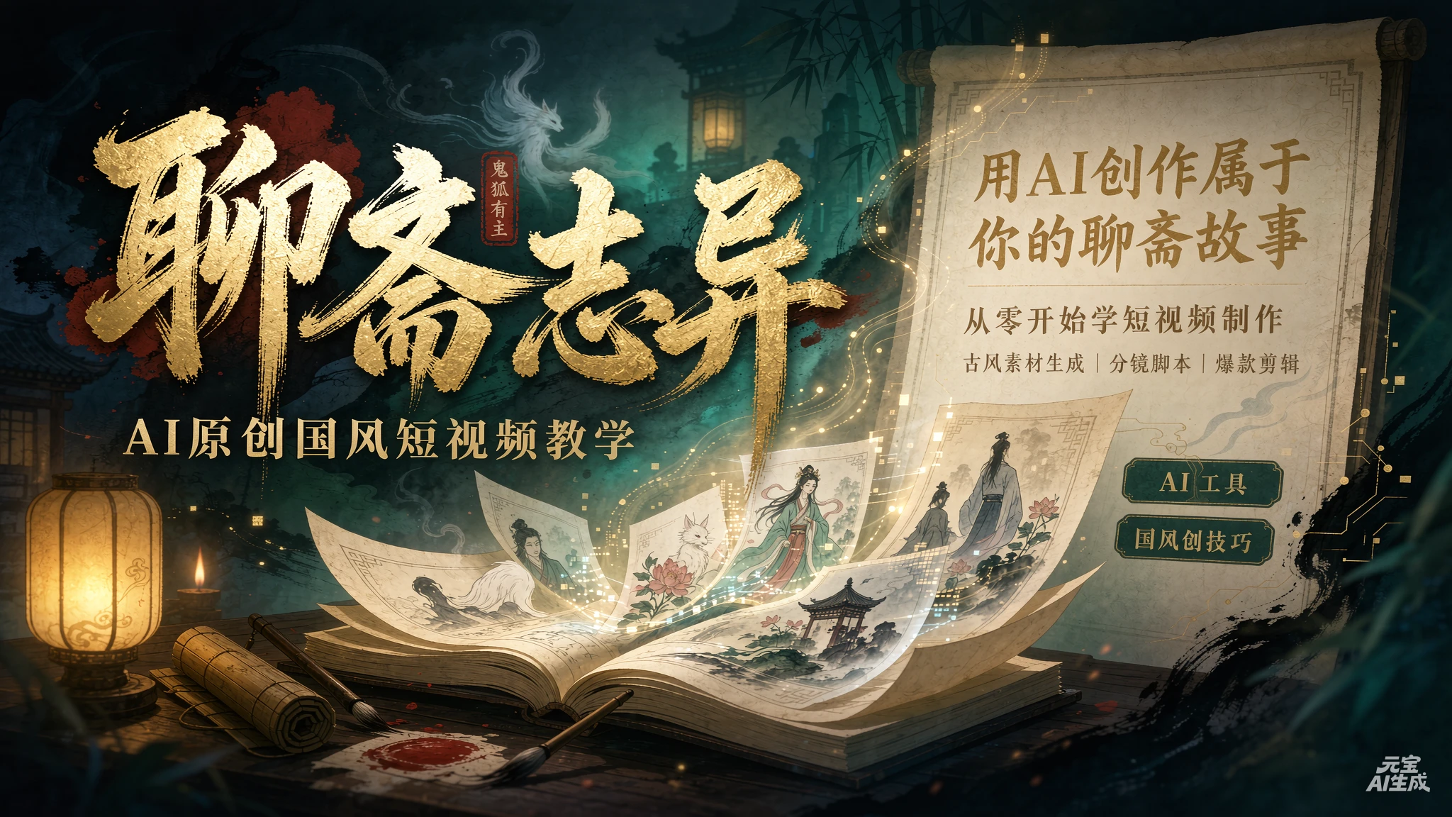【精】聊斋志异AI原创国风短视频教学;精选独家+内容起号+收徒接商单,用豆包加剪映轻松制作国风动画
