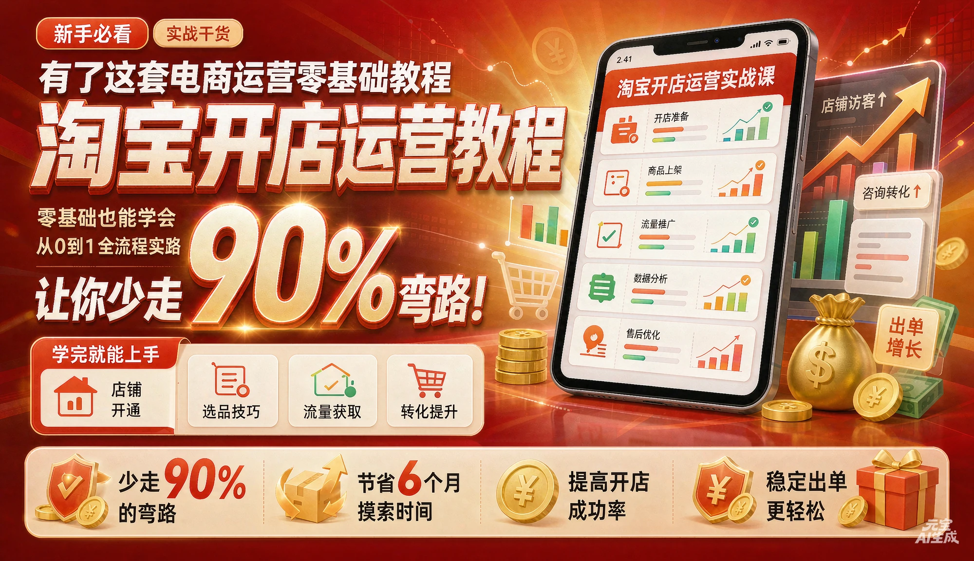 【精】淘宝开店运营教程，有了这套电商运营零基础教程，让你少走90%的弯路！