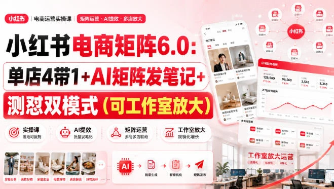【精】小红书电商矩阵6.0:单店4带1+AI矩阵发笔记+测怼双模式(可工作室放大) 【精】小红书电商矩阵6.0:单店4带1+AI矩阵发笔记+测怼双模式(可工作室放大)
