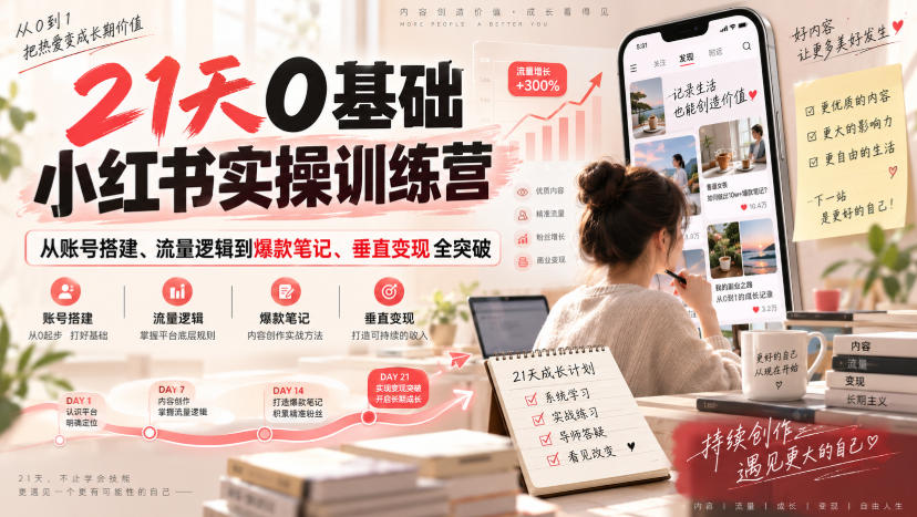 【精】21天0基础小红书实操训练营|从账号搭建、流量逻辑到爆款笔记、垂直变现全突破 【精】21天0基础小红书实操训练营|从账号搭建、流量逻辑到爆款笔记、垂直变现全突破