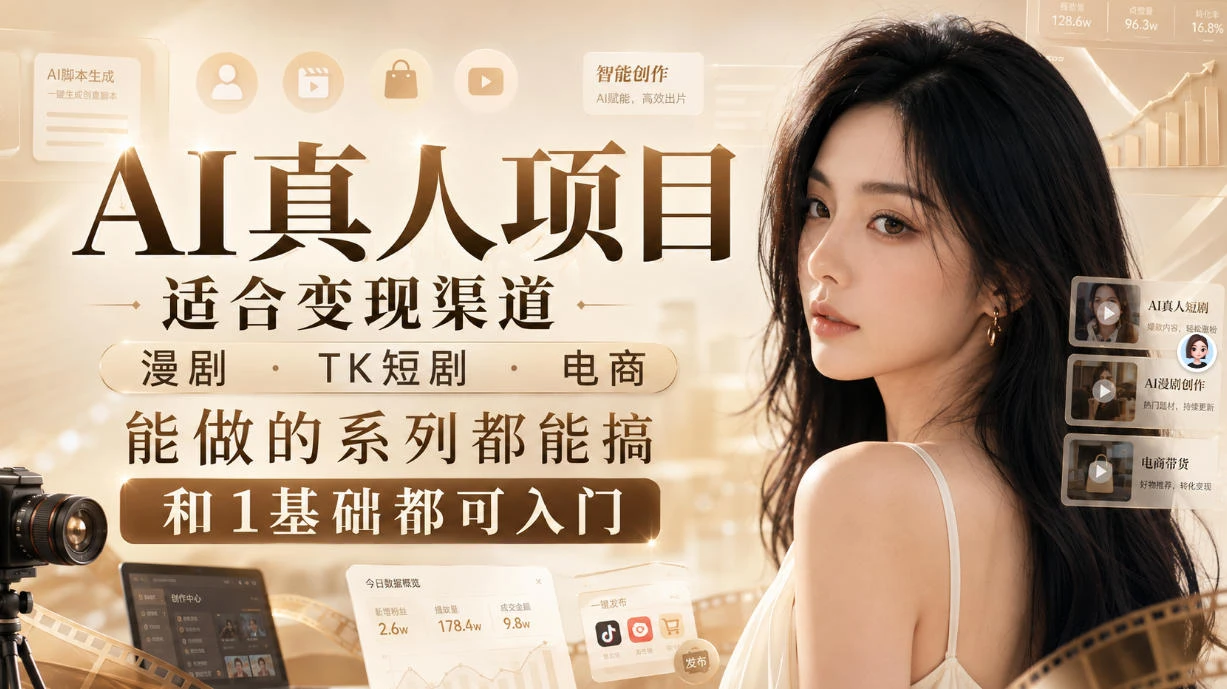 【精】AI真人项目,适合变现渠道,漫剧,TK短剧,电商,能做的系列都能搞,0和1基础都可入门 【精】AI真人项目,适合变现渠道,漫剧,TK短剧,电商,能做的系列都能搞,0和1基础都可入门