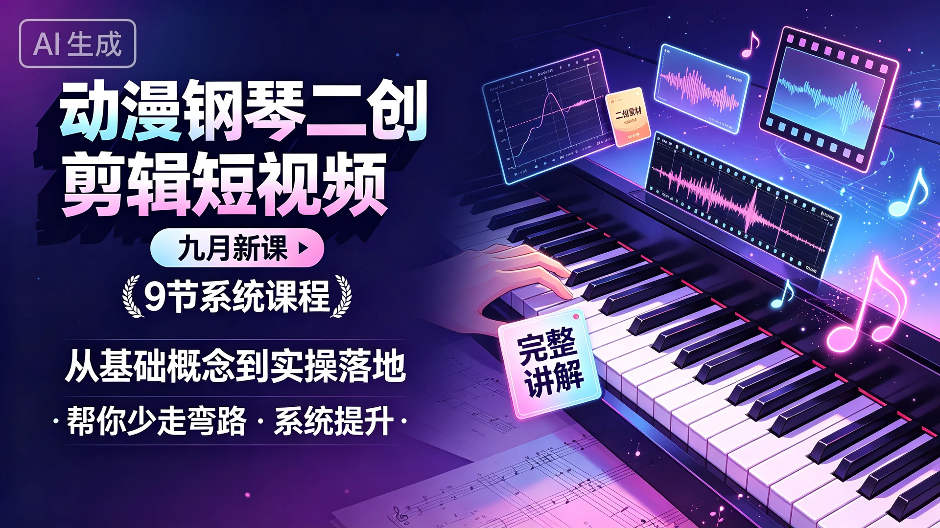 动漫钢琴二创剪辑短视频 九月新课,9 节系统课程,从基础概念到实操落地完整讲解,帮你少走弯路系统提升 动漫钢琴二创剪辑短视频 九月新课,9 节系统课程,从基础概念到实操落地完整讲解,帮你少走弯路系统提升