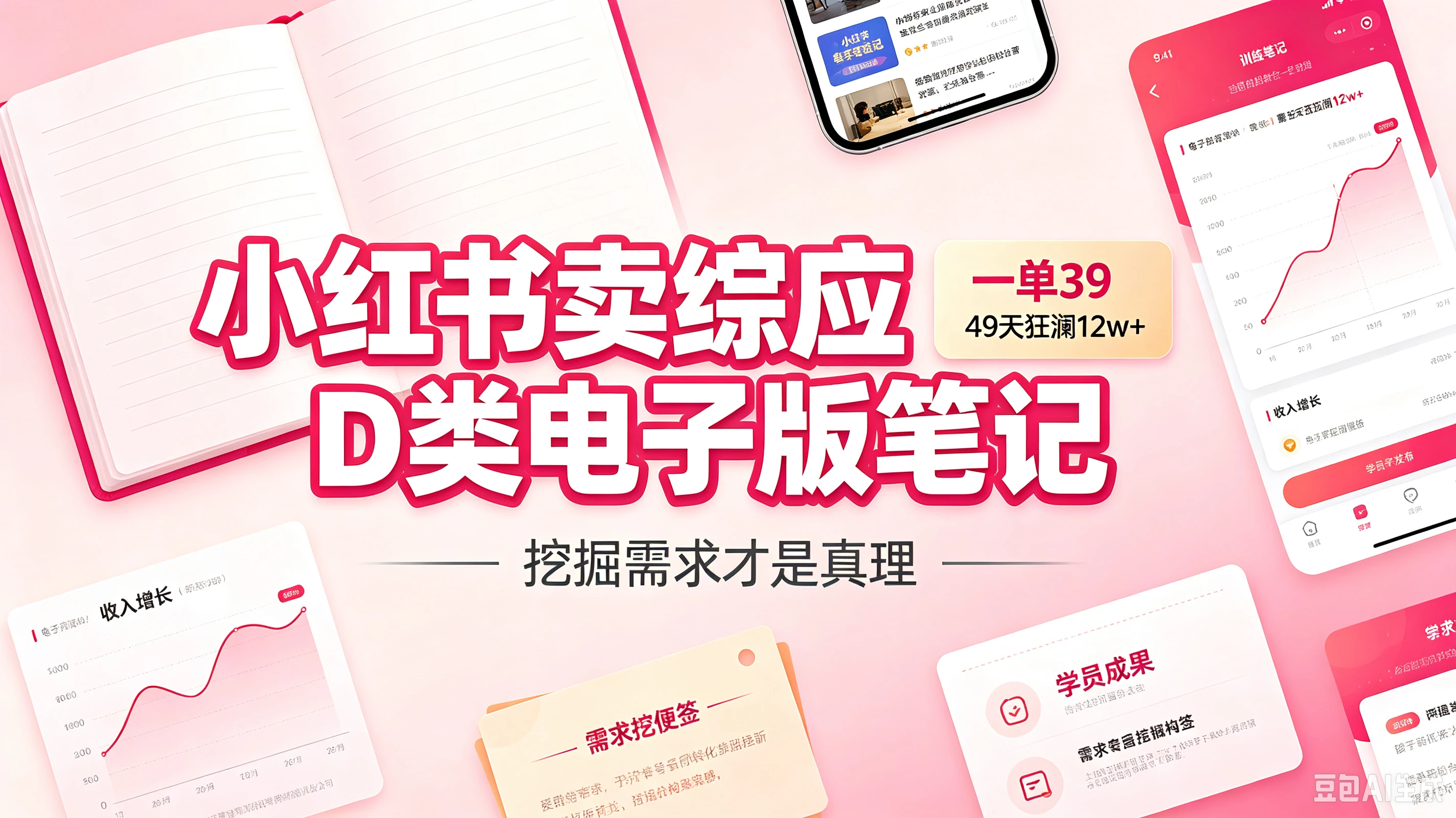小红书卖综应D类电子版笔记，一单39，49天狂澜12w+，挖掘需求才是真理