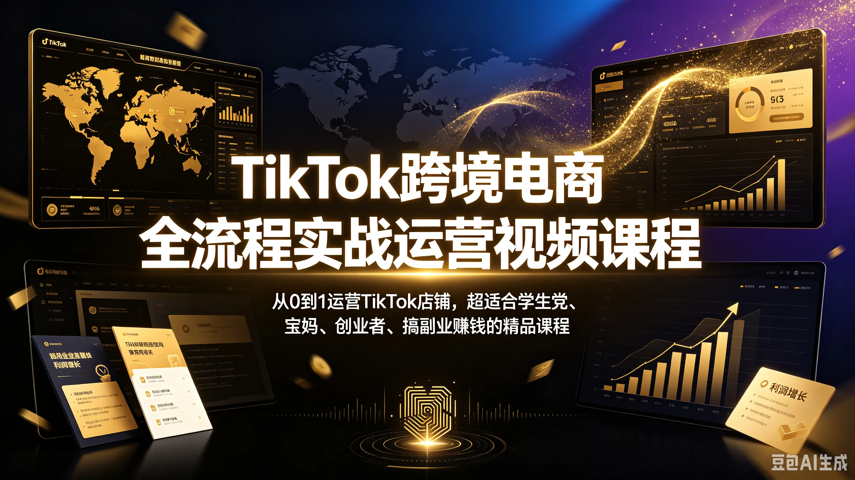 【精】TikTok跨境电商全流程实战运营视频课程，从0到1运营TikTok店铺，超适合学生党、宝妈、创业者、搞副业赚钱的精品课程