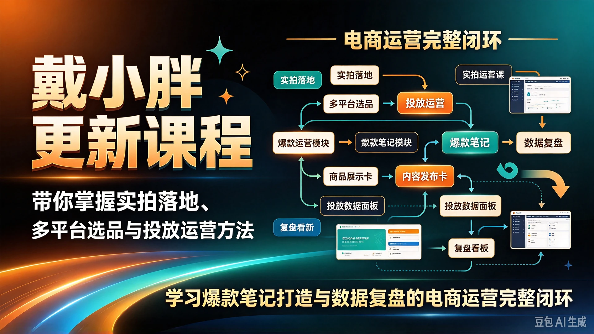 【精】戴小胖更新课程,带你掌握实拍落地、多平台选品与投放运营方法,学习爆款笔记打造与数据复盘的电商运营完整闭环