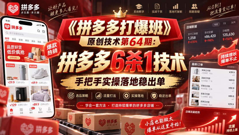 【精】《拼多多打爆班》原创技术第64期：拼多多6杀1技术，手把手实操落地稳出单
