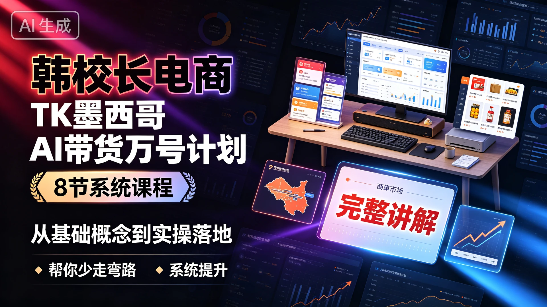韩校长电商·TK墨西哥 AI带货万号计划，8 节系统课程，从基础概念到实操落地完整讲解，帮你少走弯路系统提升