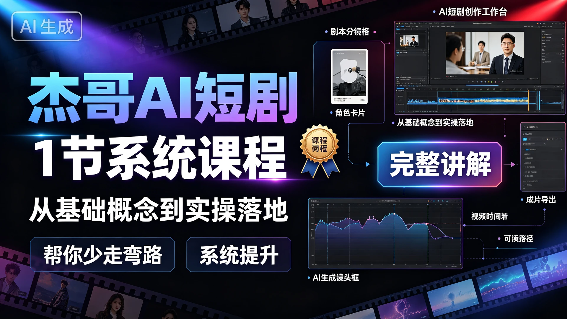 杰哥AI短剧，1 节系统课程，从基础概念到实操落地完整讲解，帮你少走弯路系统提升