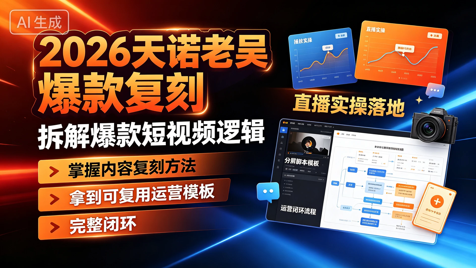 2026天诺老吴爆款复刻，带你拆解爆款短视频逻辑并落地直播实操，掌握内容复刻方法拿到可复用运营模板的完整闭环