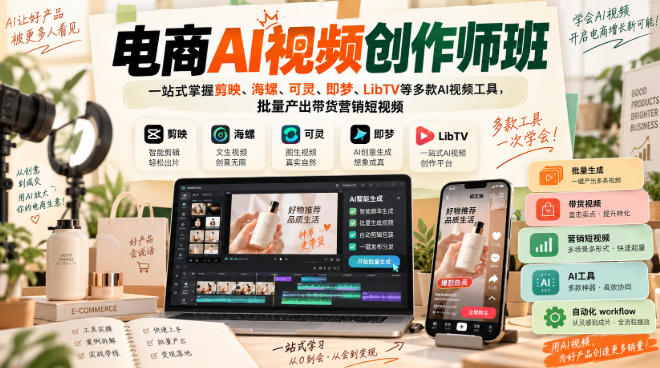 【精】电商AI视频创作师班,一站式掌握剪映、海螺、可灵、即梦、LibTV等多款AI视频工具,批量产出带货营销短视频 【精】电商AI视频创作师班,一站式掌握剪映、海螺、可灵、即梦、LibTV等多款AI视频工具,批量产出带货营销短视频