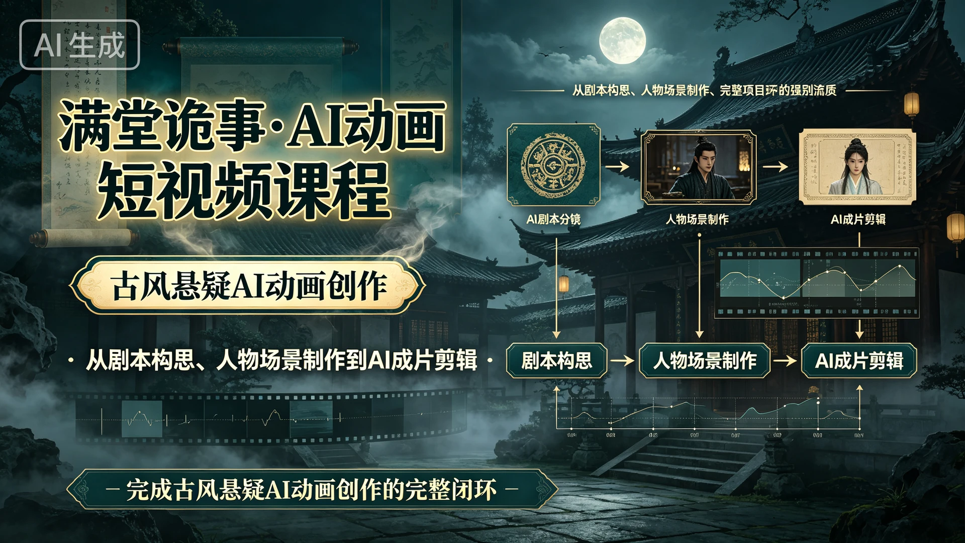 【精】满堂诡事・AI动画短视频课程,带你从剧本构思、人物场景制作到AI成片剪辑,完成古风悬疑AI动画创作的完整闭环 【精】满堂诡事・AI动画短视频课程,带你从剧本构思、人物场景制作到AI成片剪辑,完成古风悬疑AI动画创作的完整闭环