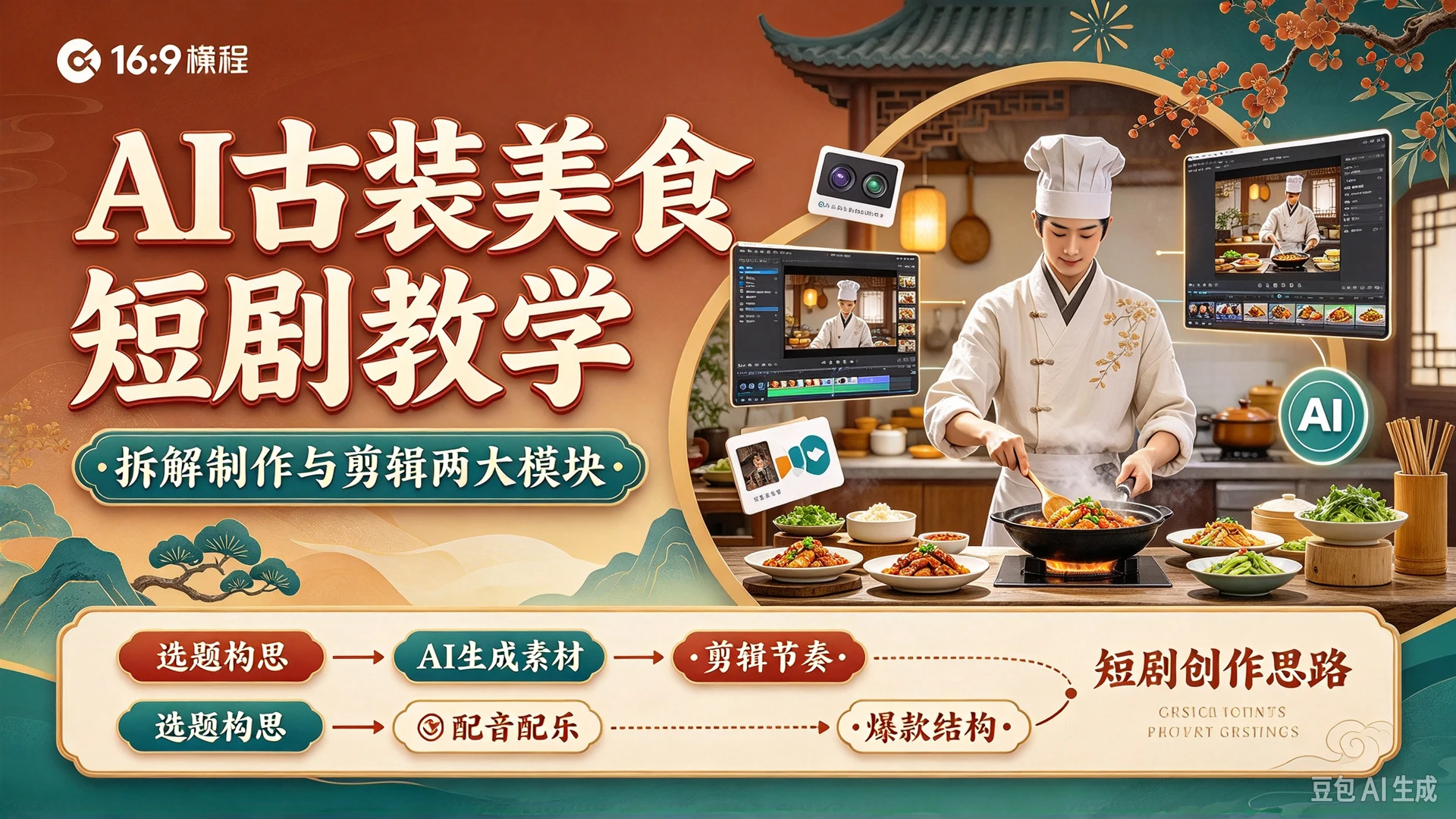 【精】AI古装美食短剧教学，拆解制作与剪辑两大模块，搭配思维导图梳理短剧创作思路