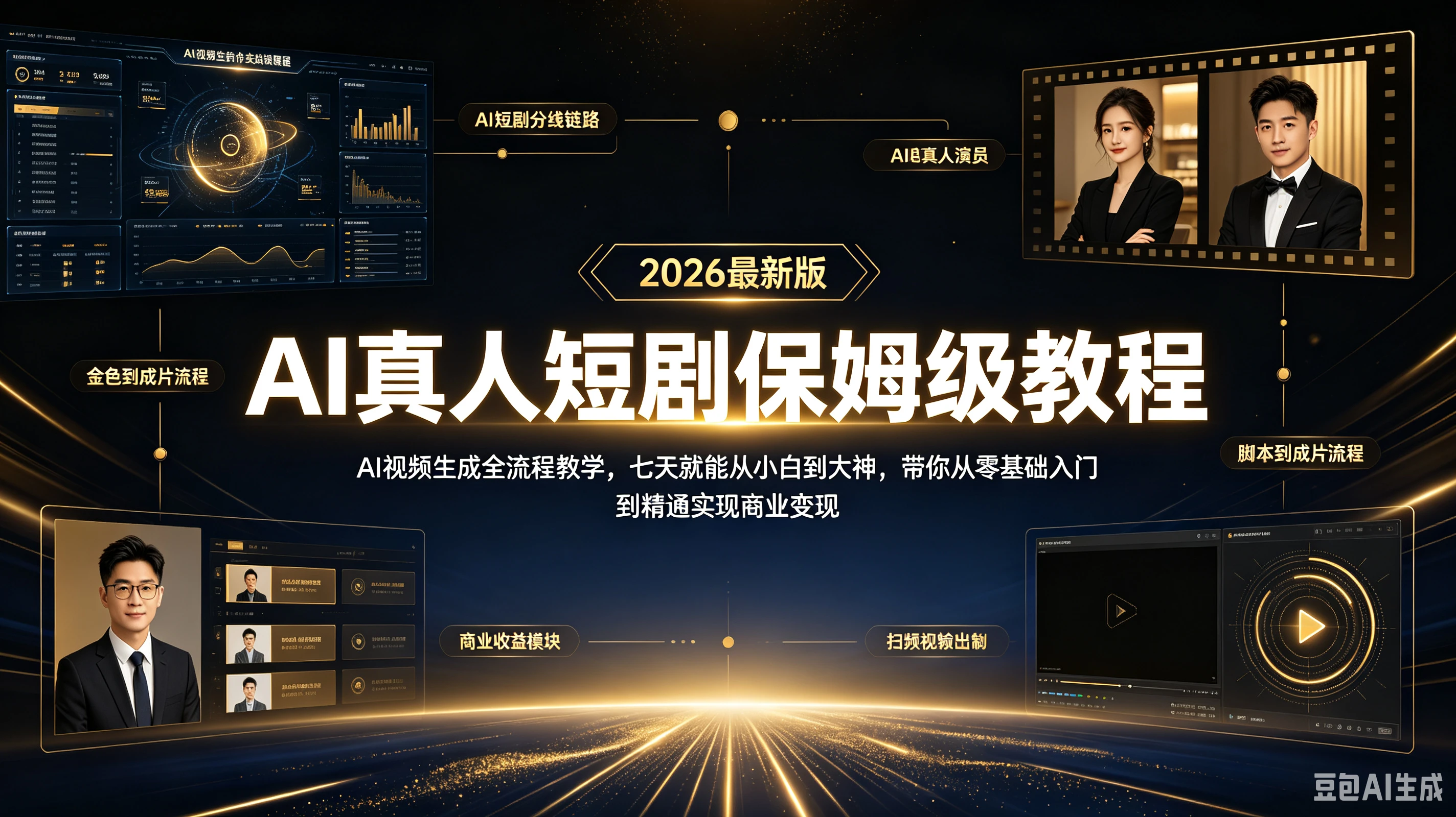 【精】AI真人短剧保姆级教程！2026最新版AI视频生成全流程教学！七天就能从小白到大神！带你从零基础入门到精通实现商业变现！