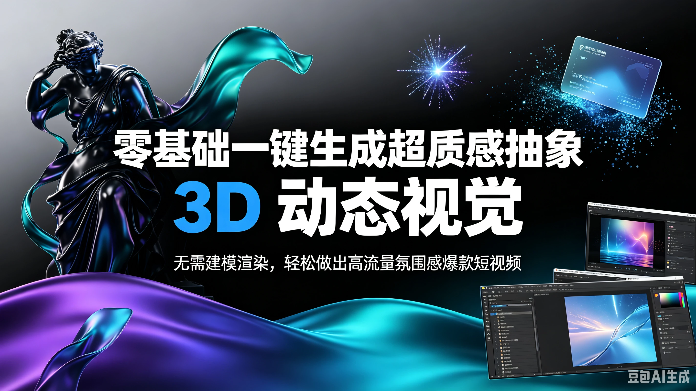 【精】零基础一键生成超质感抽象 3D 动态视觉，无需建模渲染，轻松做出高流量氛围感爆款短视频。