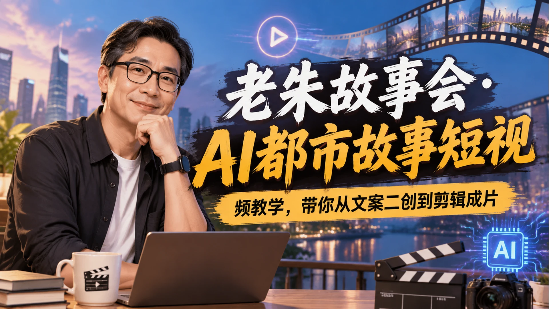 【精】老朱故事会・AI都市故事短视频教学，带你从文案二创到剪辑成片