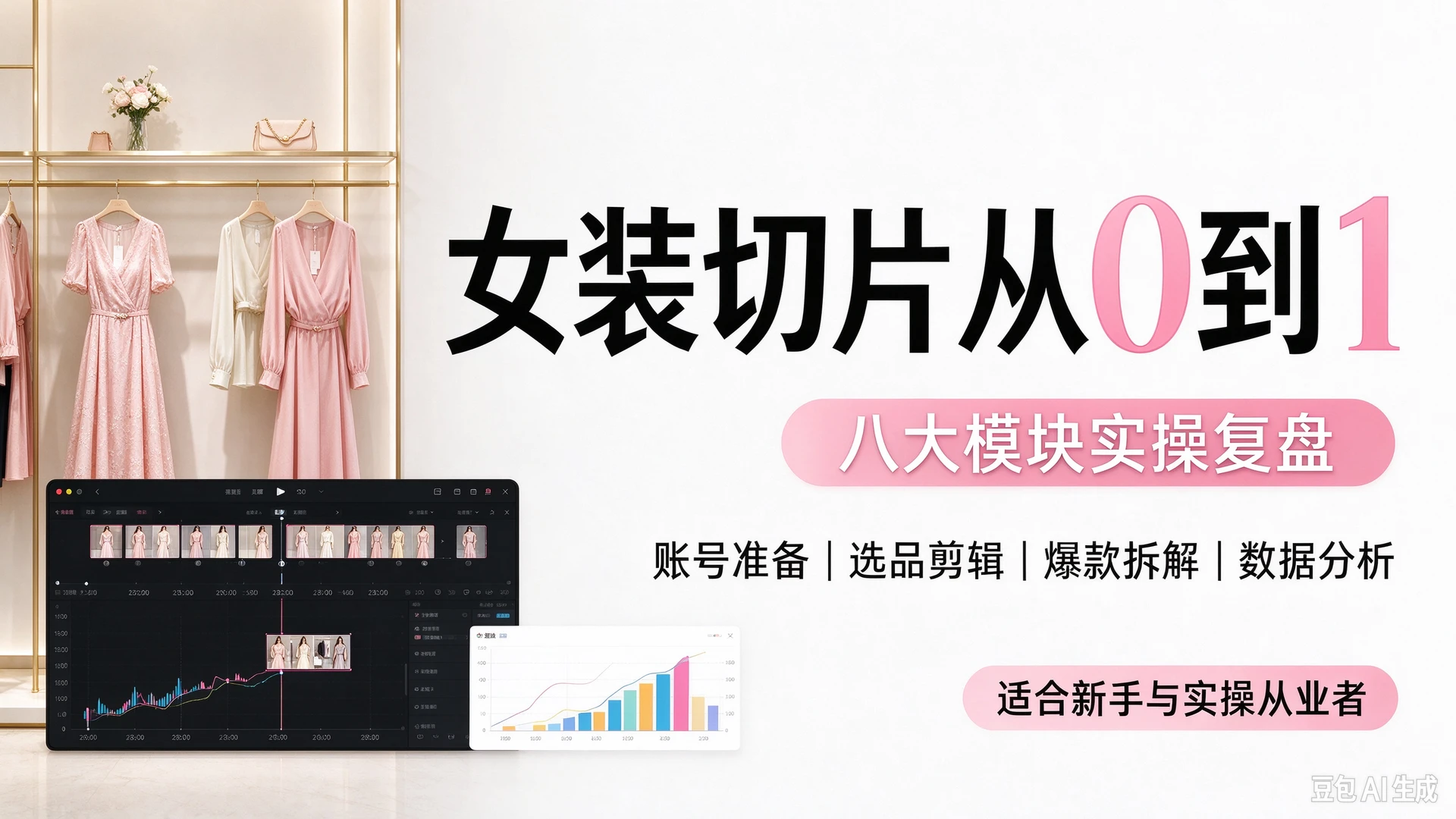 【精】女装切片从0到1:八大模块实操复盘,带你从账号准备、选品剪辑到爆款拆解数据分析,掌握女装短视频切片落地全流程,适合想做女装带货切片的新手与实操从业者