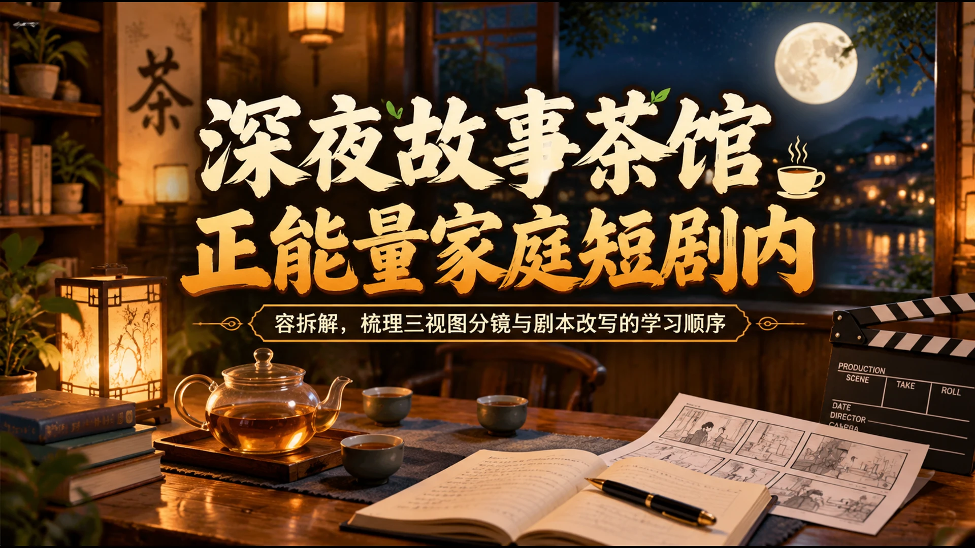 【精】深夜故事茶馆正能量家庭短剧内容拆解，梳理三视图分镜与剧本改写的学习顺序