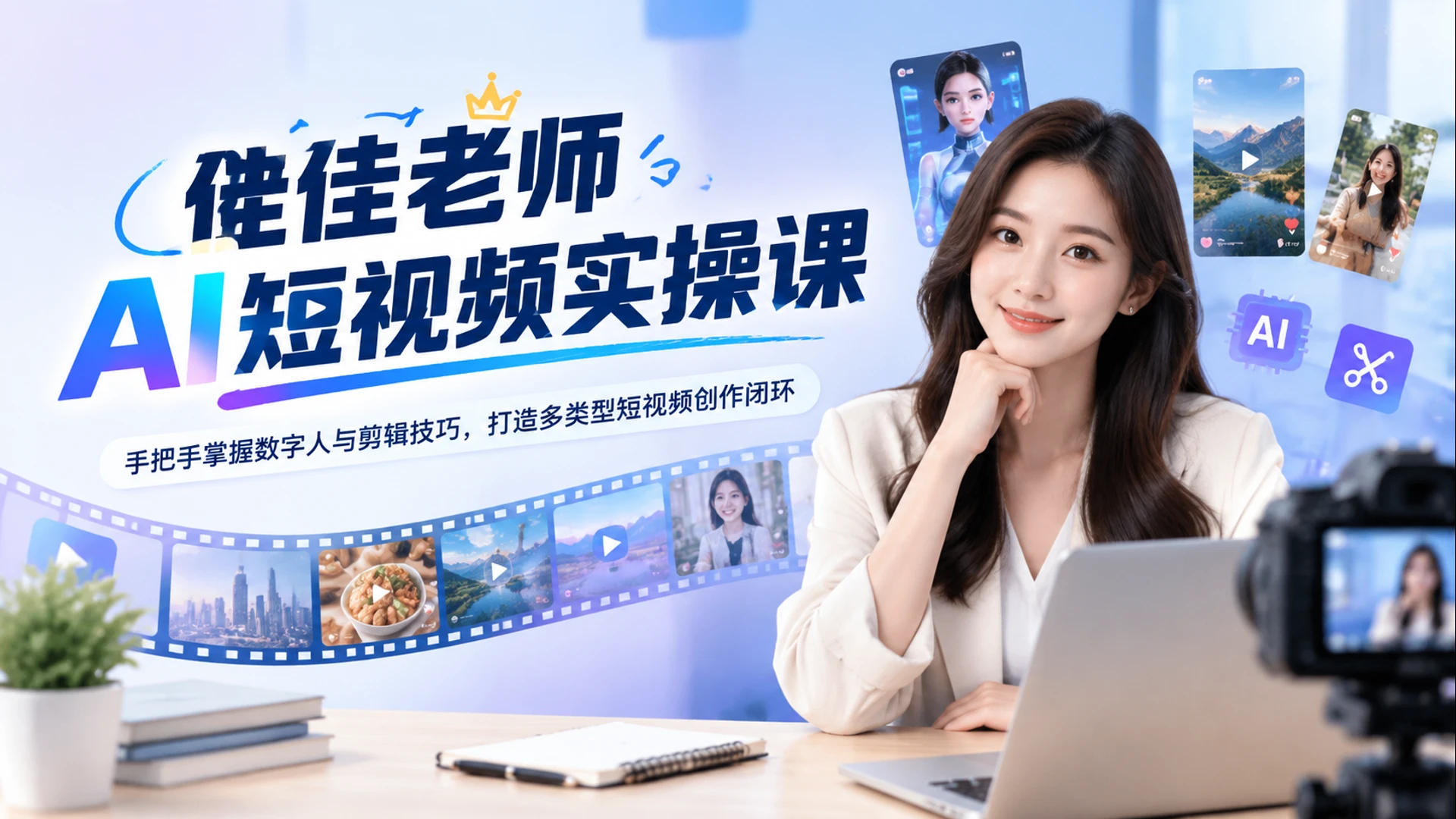 【精】佳佳老师AI短视频实操课，手把手掌握数字人与剪辑技巧，打造多类型短视频创作闭环
