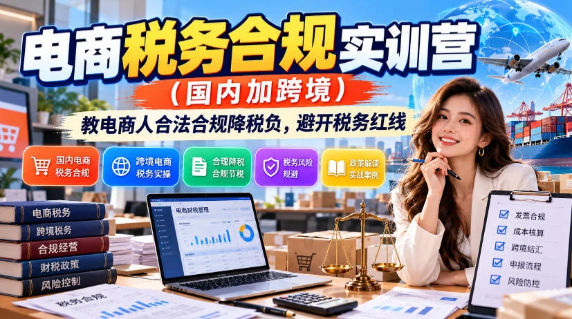 【精】电商税务合规实训营(国内加跨境),教电商人合法合规降税负,避开税务红线