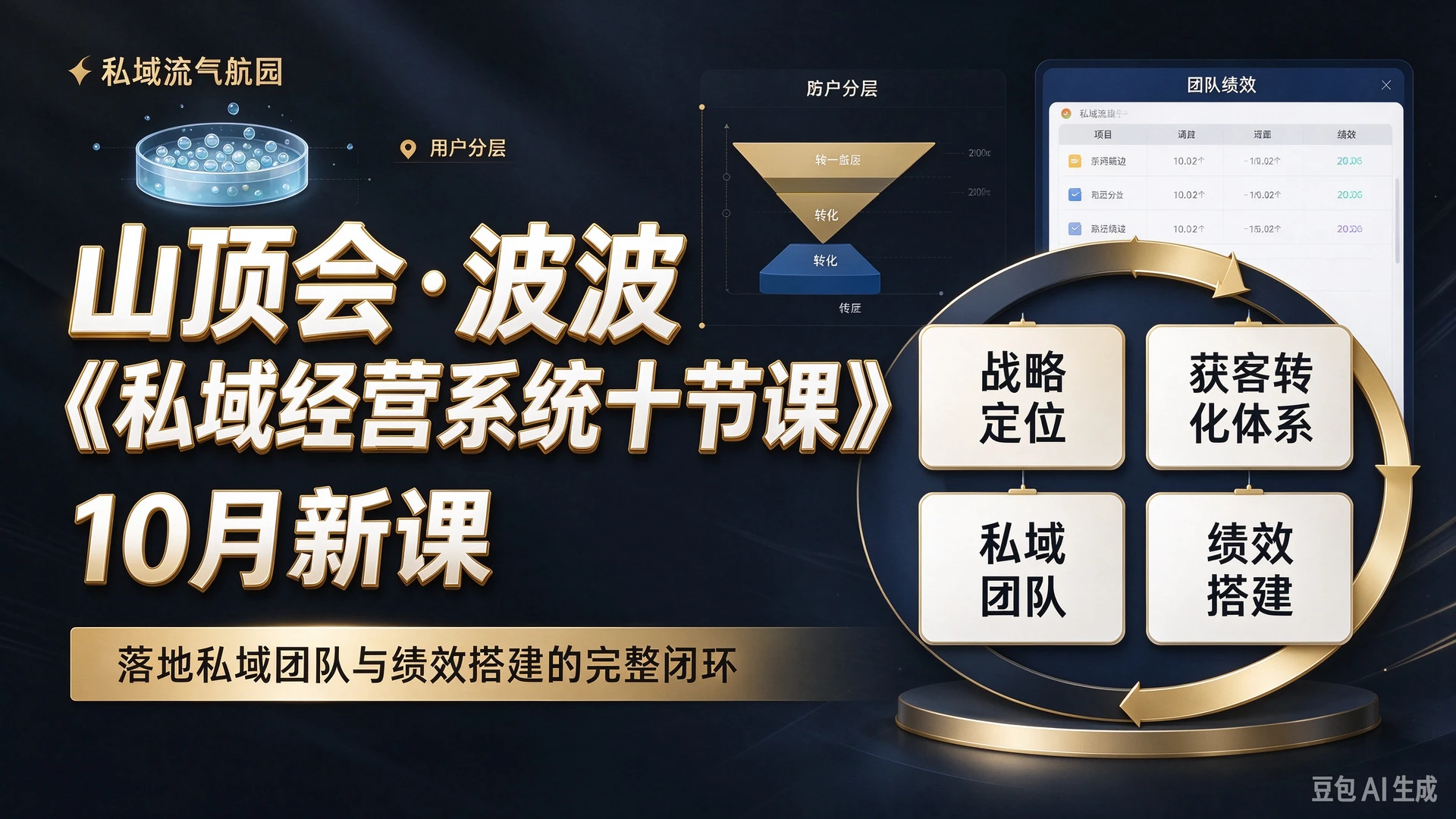 山顶会・波波《私域经营系统十节课》10月新课，带你搭建战略定位与获客转化体系，落地私域团队与绩效搭建的完整闭环