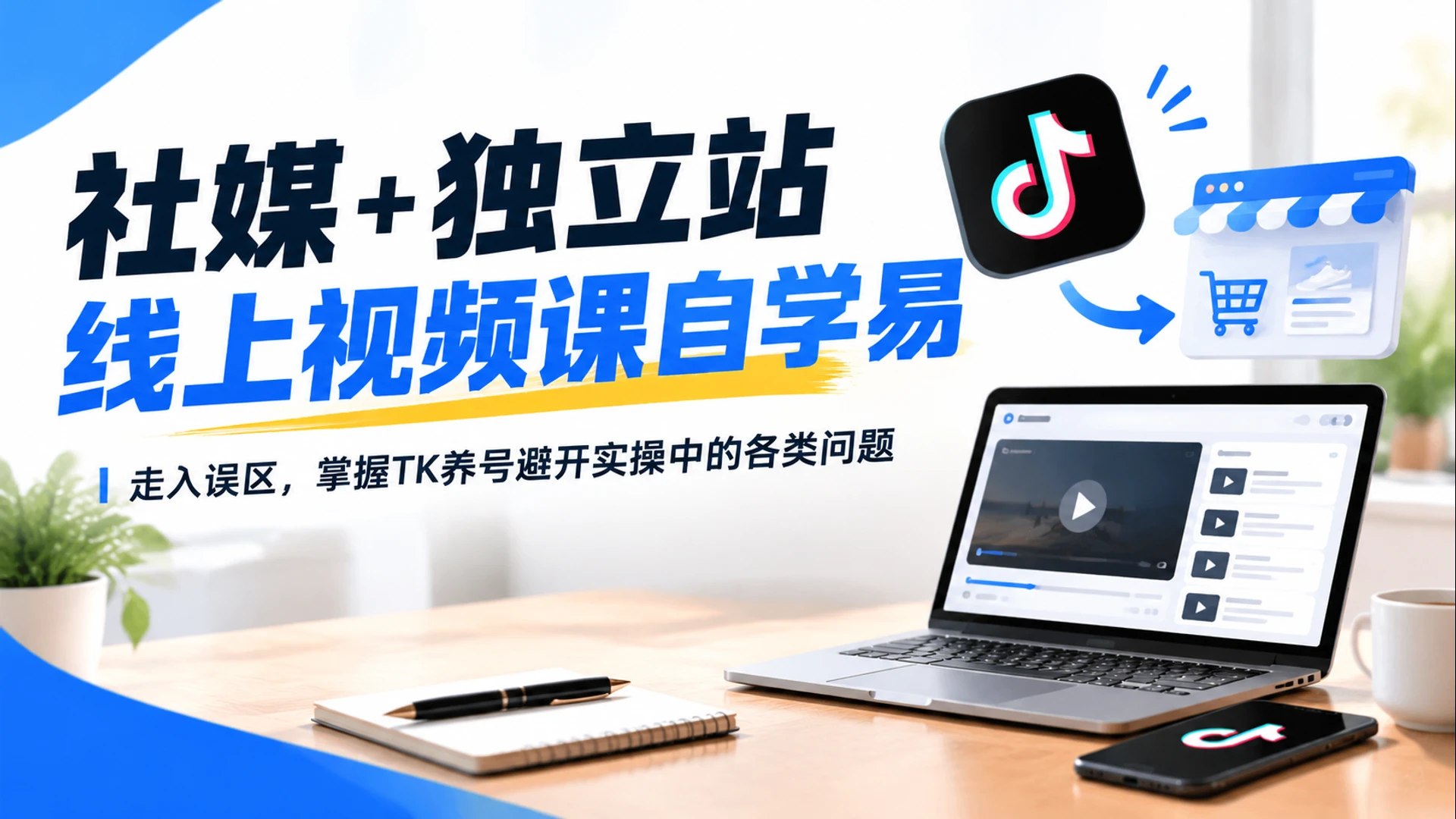 【精】社媒 + 独立站线上视频课自学易走入误区，掌握TK养号避开实操中的各类问题