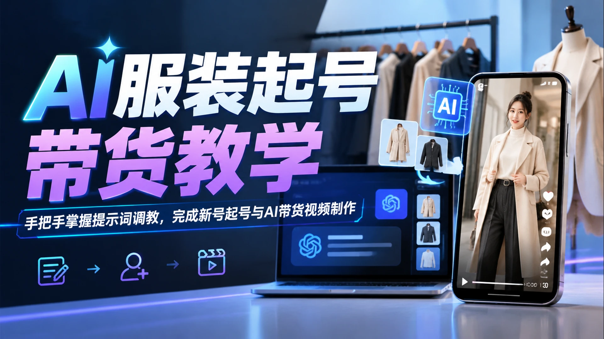 【精】AI服装起号带货教学,手把手掌握提示词调教,完成新号起号与AI带货视频制作 【精】AI服装起号带货教学,手把手掌握提示词调教,完成新号起号与AI带货视频制作