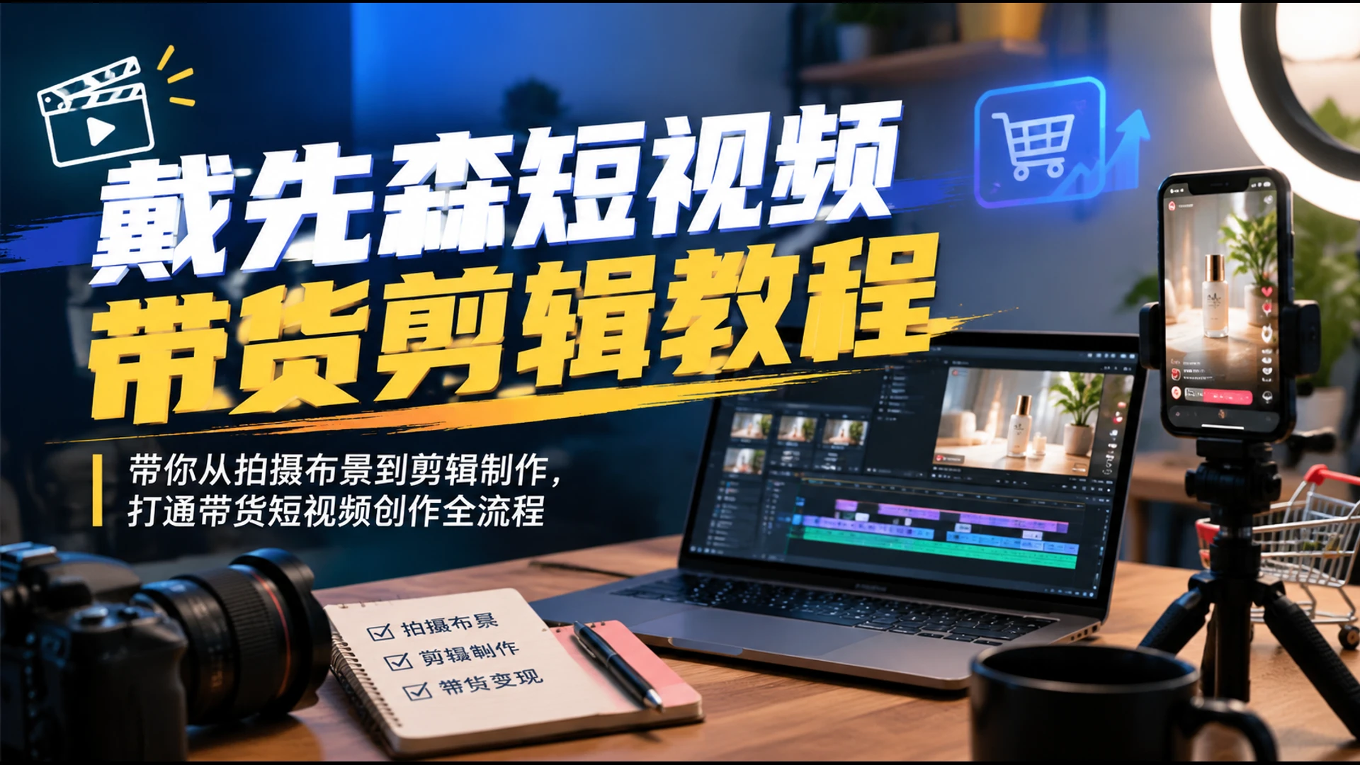 【精】戴先森短视频带货剪辑教程，带你从拍摄布景到剪辑制作，打通带货短视频创作全流程
