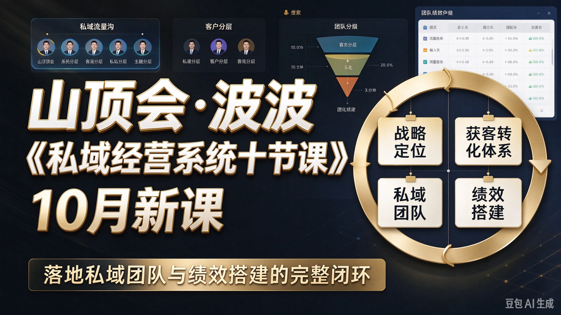山顶会・波波《私域经营系统十节课》10月新课，带你搭建战略定位与获客转化体系，落地私域团队与绩效搭建的完整闭环