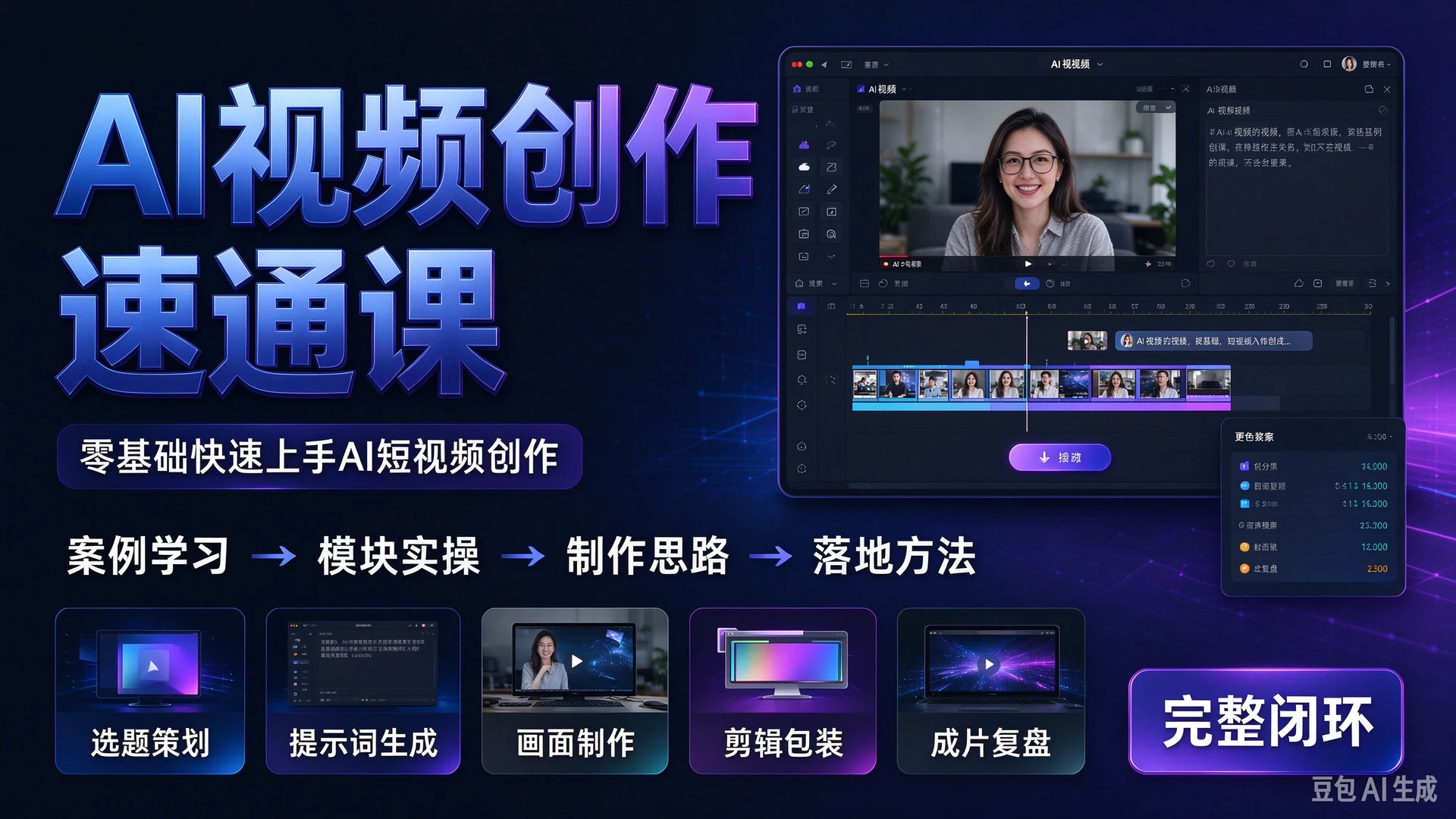 【精】AI视频创作速通课，带你参考真实客户案例学习五大模块实操内容，掌握AI视频制作思路与落地方法，适合零基础快速上手AI短视频创作人群的完整闭环-副业吧