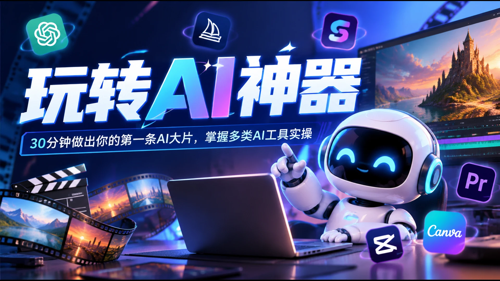 【精】玩转AI神器:30分钟做出你的第一条AI大片,掌握多类AI工具实操