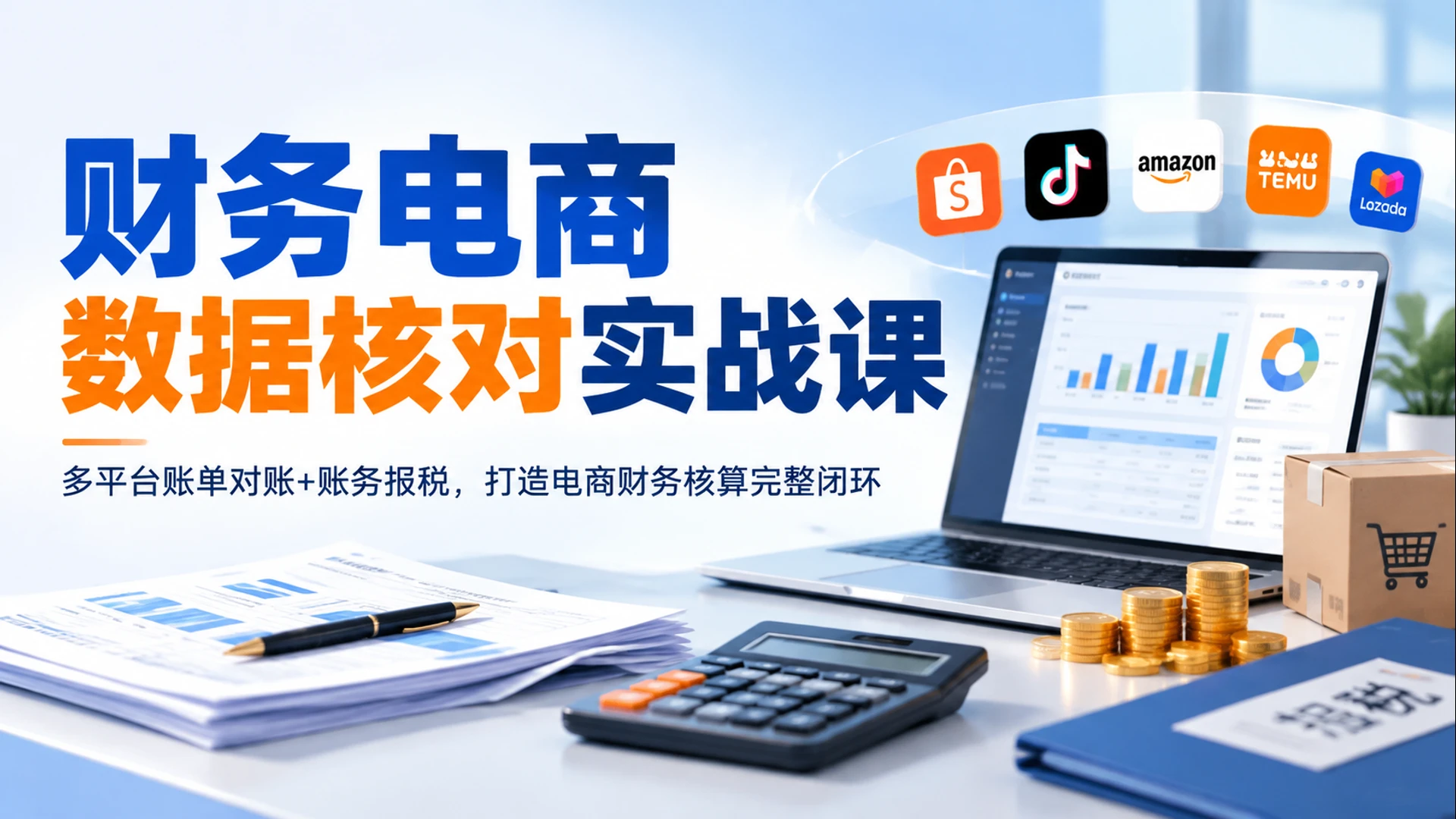 财务电商数据核对实战课，多平台账单对账 + 账务报税，打造电商财务核算完整闭环