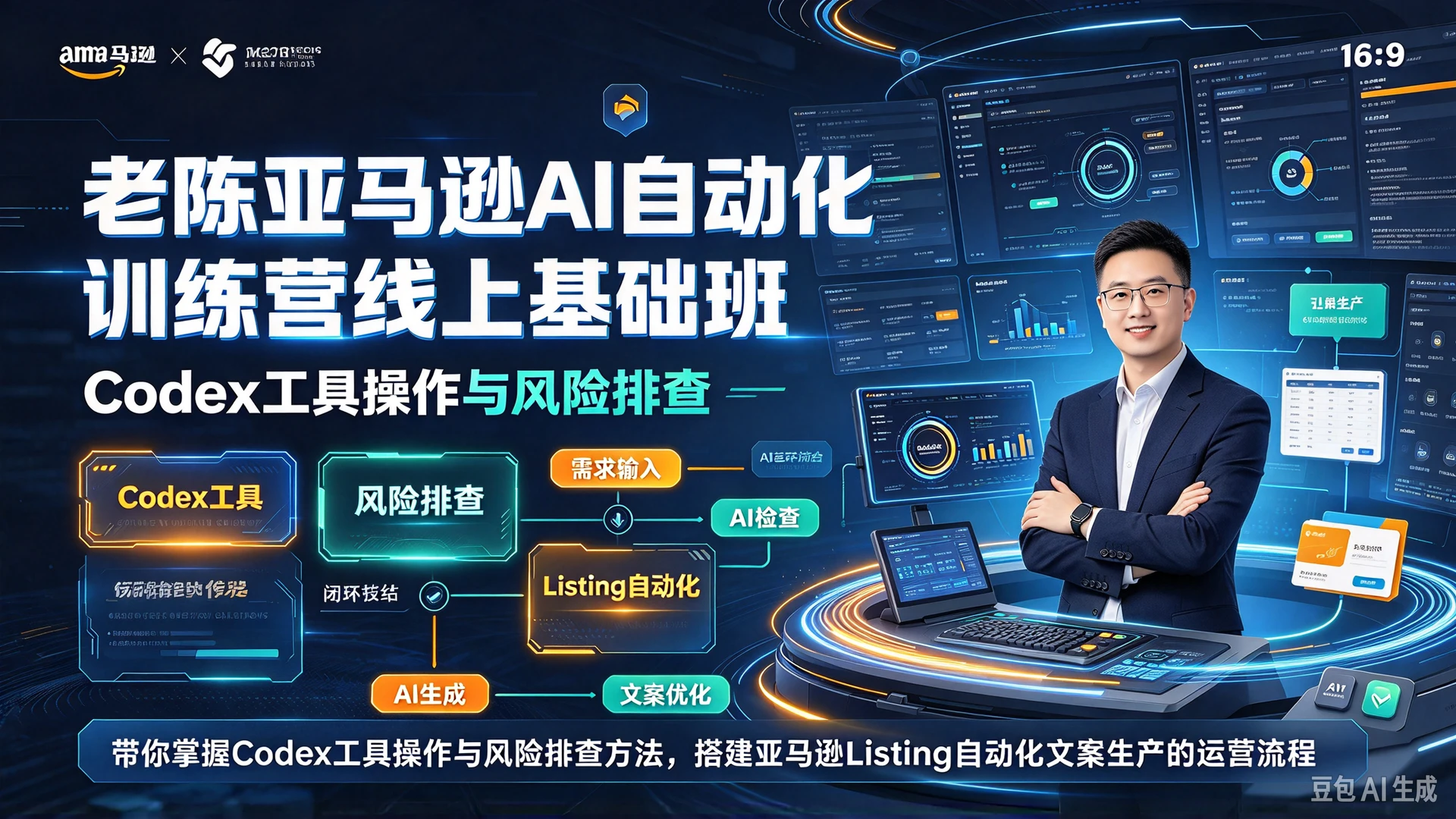 【精】老陈亚马逊AI自动化训练营线上基础班,带你掌握Codex工具操作与风险排查方法,搭建亚马逊Listing自动化文案生产的运营流程