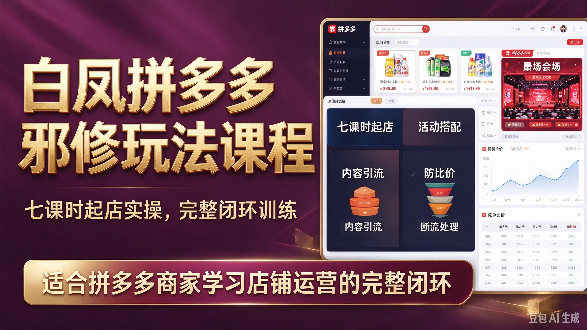 白凤拼多多邪修玩法课程,带你学习七课时起店实操、活动搭配与内容引流方法,掌握防比价与断流处理技巧,适合拼多多商家学习店铺运营的完整闭环-副业吧 白凤拼多多邪修玩法课程,带你学习七课时起店实操、活动搭配与内容引流方法,掌握防比价与断流处理技巧,适合拼多多商家学习店铺运营的完整闭环-副业吧