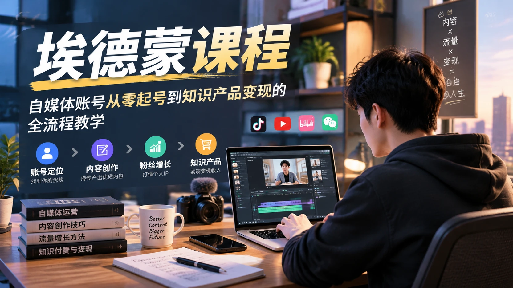 【精】埃德蒙课程,配套9个新媒体小课,从账号起号到知识产品打造完成自媒体全链路学习