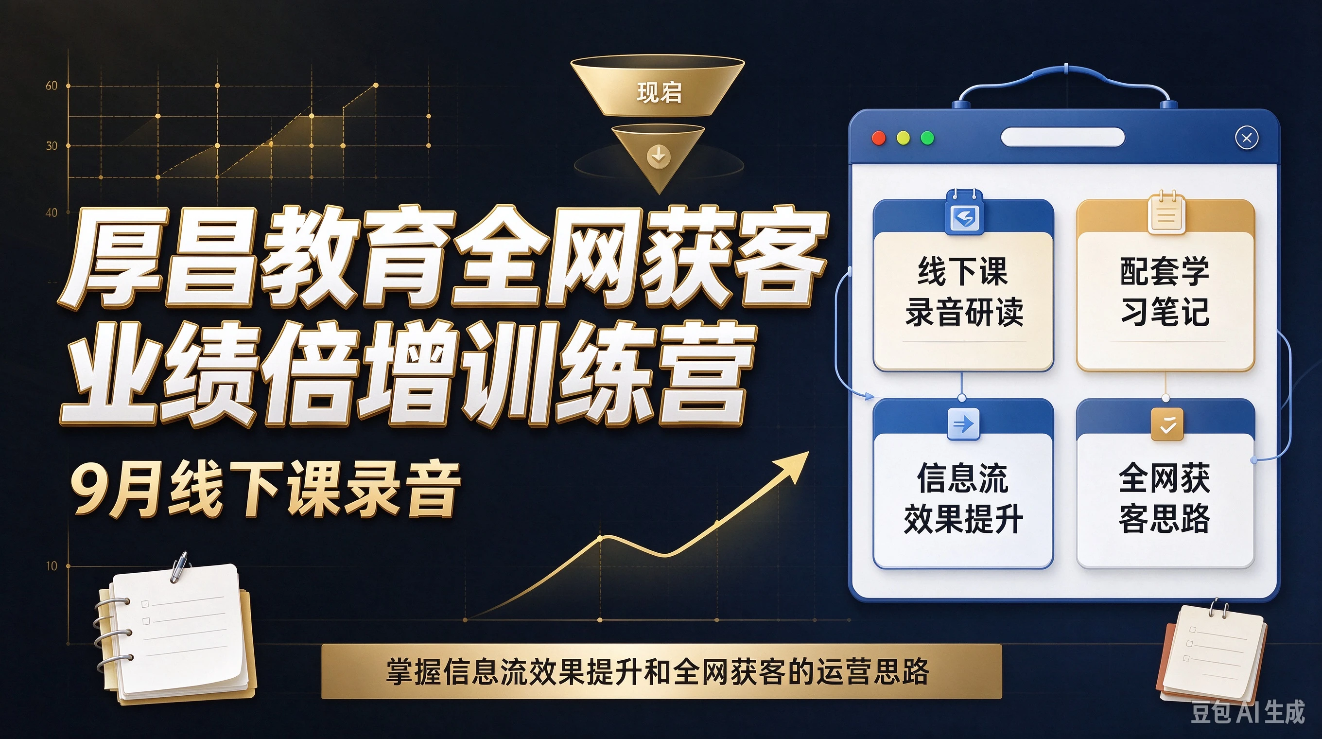 【精】厚昌教育全网获客业绩倍增训练营9月线下课录音,带你研读线下课录音与配套学习笔记,掌握信息流效果提升和全网获客的运营思路