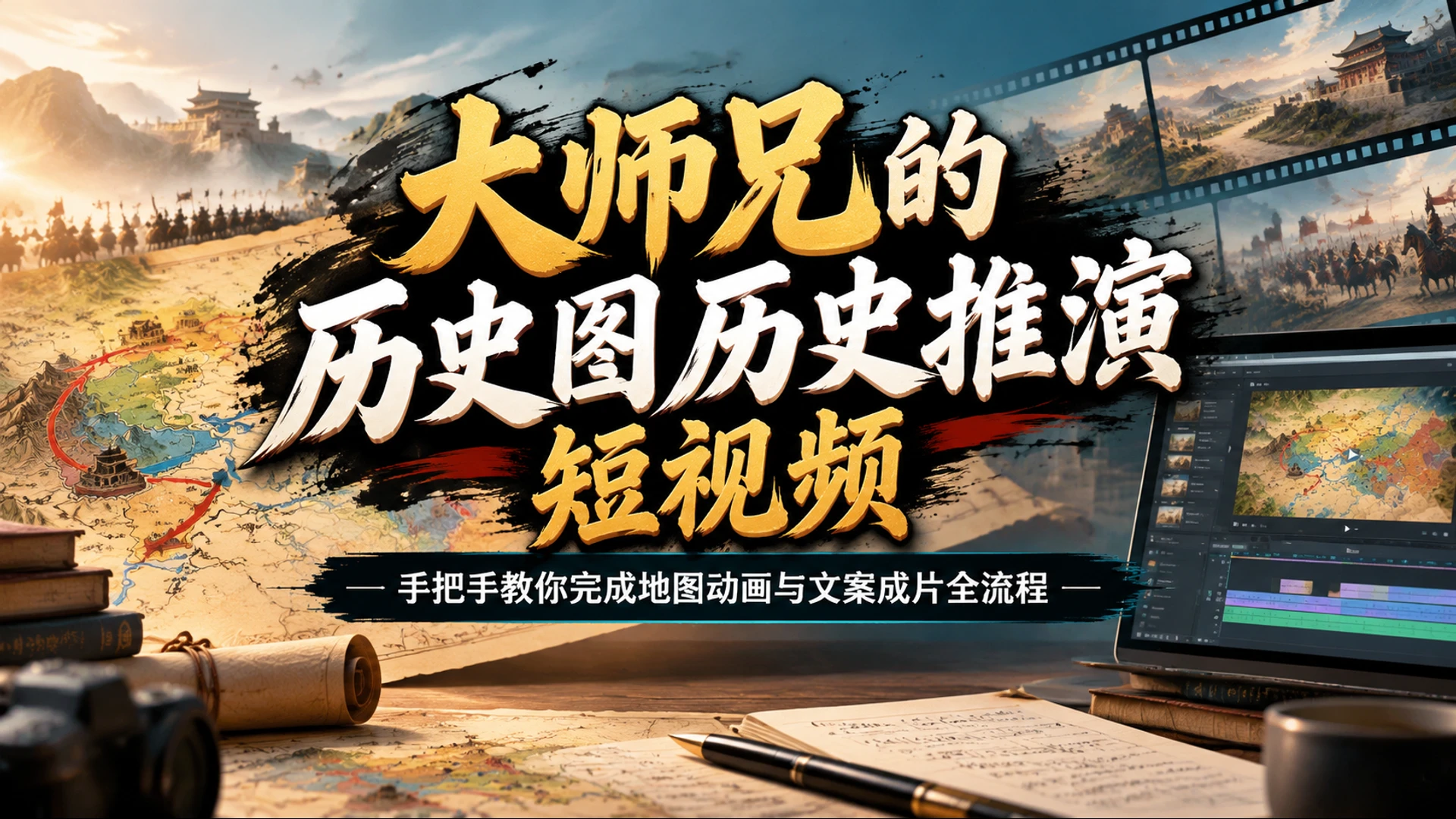 【精】大师兄的历史图历史推演短视频，手把手教你完成地图动画与文案成片全流程