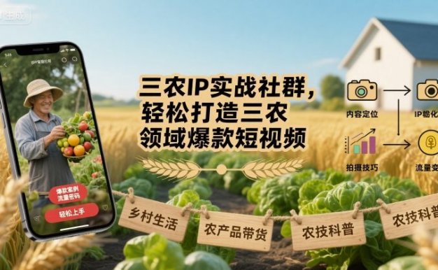 【精】三农IP实战社群，轻松打造三农领域爆款短视频