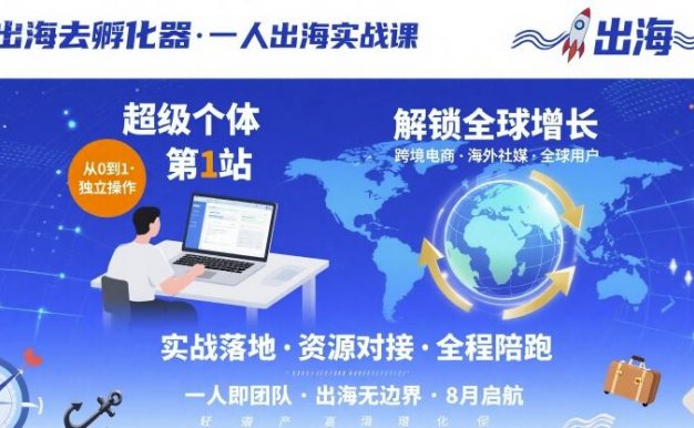 【精】出海去孵化器，一人出海实战课，​超级个体第1站，解锁全球增长
