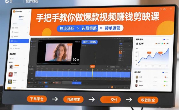 【精】手把手教你做爆款视频赚钱剪映课，手把手教学拉流涨粉、选品策略和接单运营（更新2026）