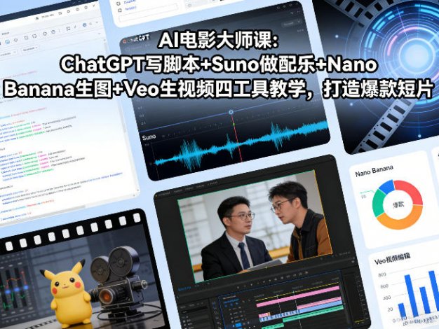 【精】AI电影大师课：ChatGPT写脚本+Suno做配乐+Nano Banana生图+Veo生视频，打造爆款短片