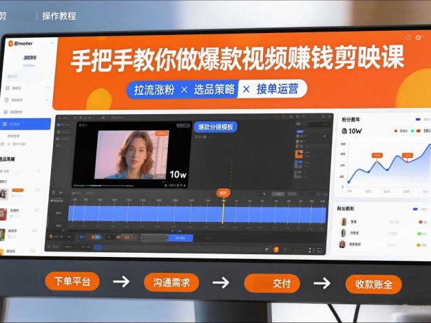【精】手把手教你做爆款视频赚钱剪映课，手把手教学拉流涨粉、选品策略和接单运营（更新2026）