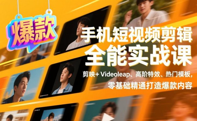 【精】手机短视频剪辑全能实战课，剪映+Videoleap、高阶特效、热门模板，零基础精通打造爆款内容