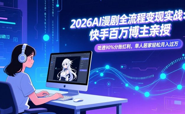 【精】2026AI漫剧全流程变现实战：快手百万博主亲授，吃透90%分账红利，单人居家轻松月入过万