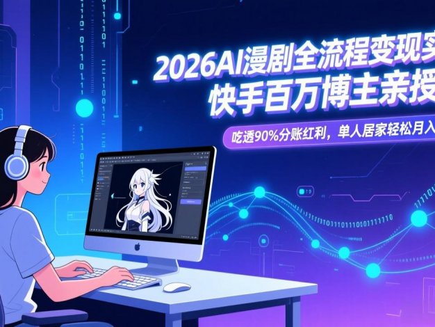 【精】2026AI漫剧全流程变现实战：快手百万博主亲授，吃透90%分账红利，单人居家轻松月入过万