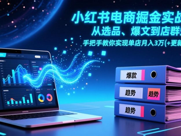 【精】小红书电商掘金实战课，从选品、爆文到店群矩阵，手把手教你实现单店月入3万+(更新26年)