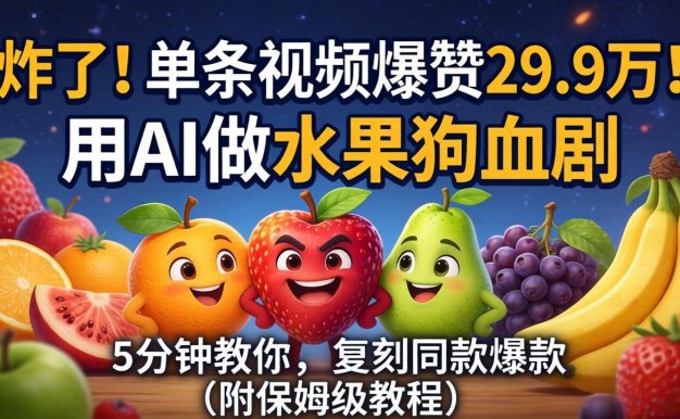 【精】炸了！单条视频爆赞 29.9 万！用 AI 做水果狗血剧，5 分钟教你，复刻同款爆款（附保姆级教程）