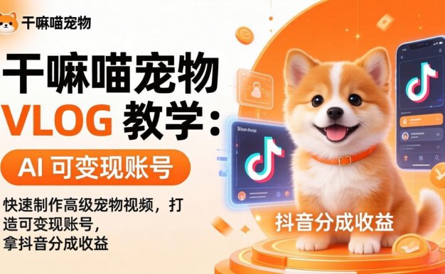 干嘛喵VLOG教学，打造自己的高级宠物vlog账号，可做抖音创作者计划+精选独家收益